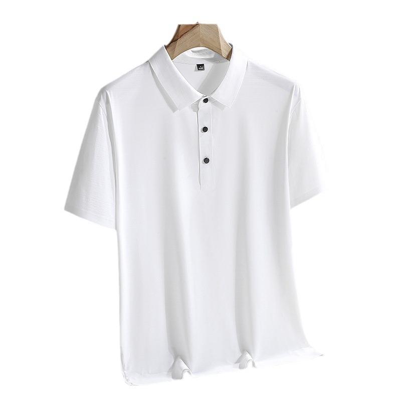 Summer Ice Silk Traceless Polo Shirt Men'S Lapel High-End Business Casual Polo Top Solid Color Tooling Shirt