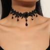 Dark Gothic Halloween Tassel Choker: High-End Black Lace Clavicle Necklace for Women