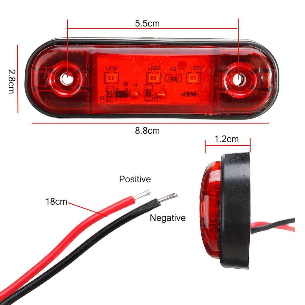 1/6pcs 12V 24V 3 LED Car External Side Marker Warning Light Oval Clearance Signal Brake Trailer Truck Lamp Truck Lorry Bus