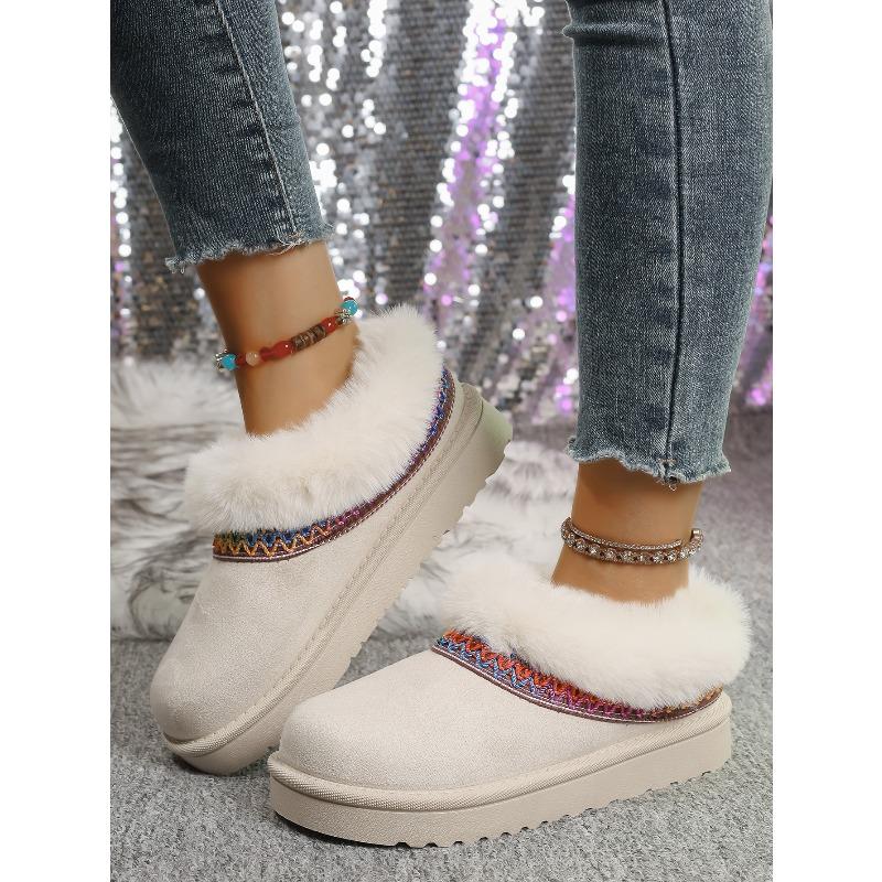 2025 Plus Size Winter New Arrival Comfortable Chunky Sole Padded Toe Ethnic Style Slip-On Snow Boots Cotton Boots for Women