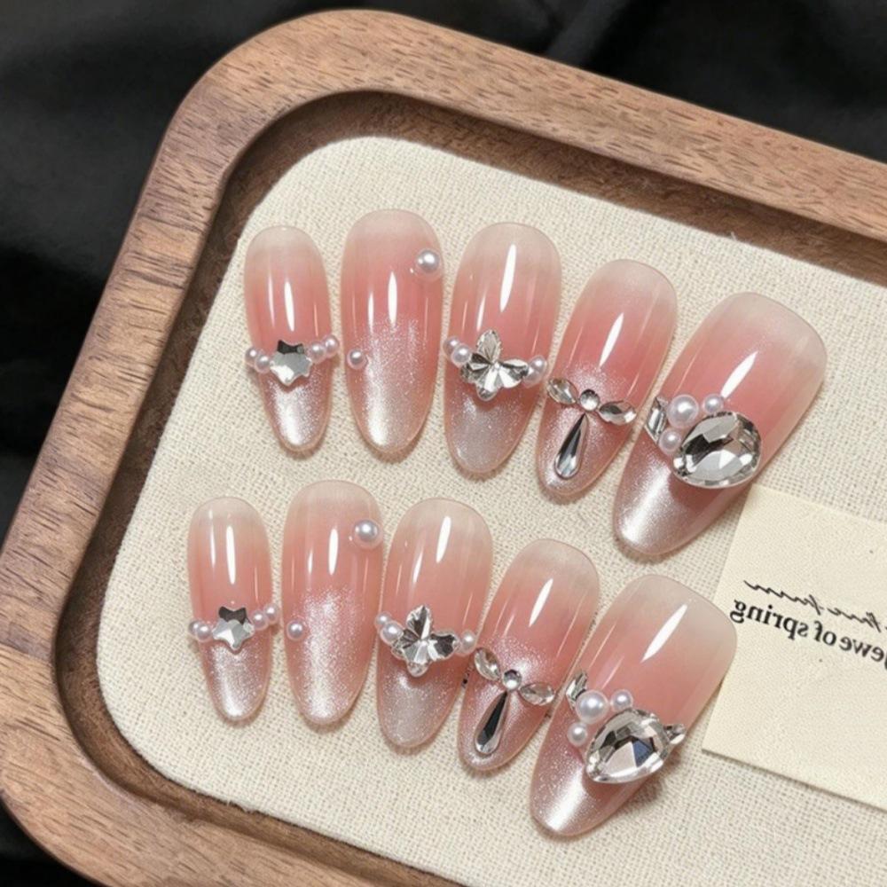 Sweet And Lustful Atmosphere, Icy Pink Cat Eye Manicure, Advanced Nail Stickers, Fake Nails, Handmade Wearable Manicure