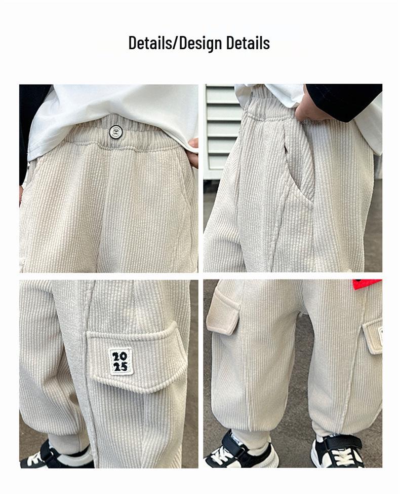 Boys' Cargo Trousers - Spring & Autumn 2025, Casual Korean Style for Small & Medium Children