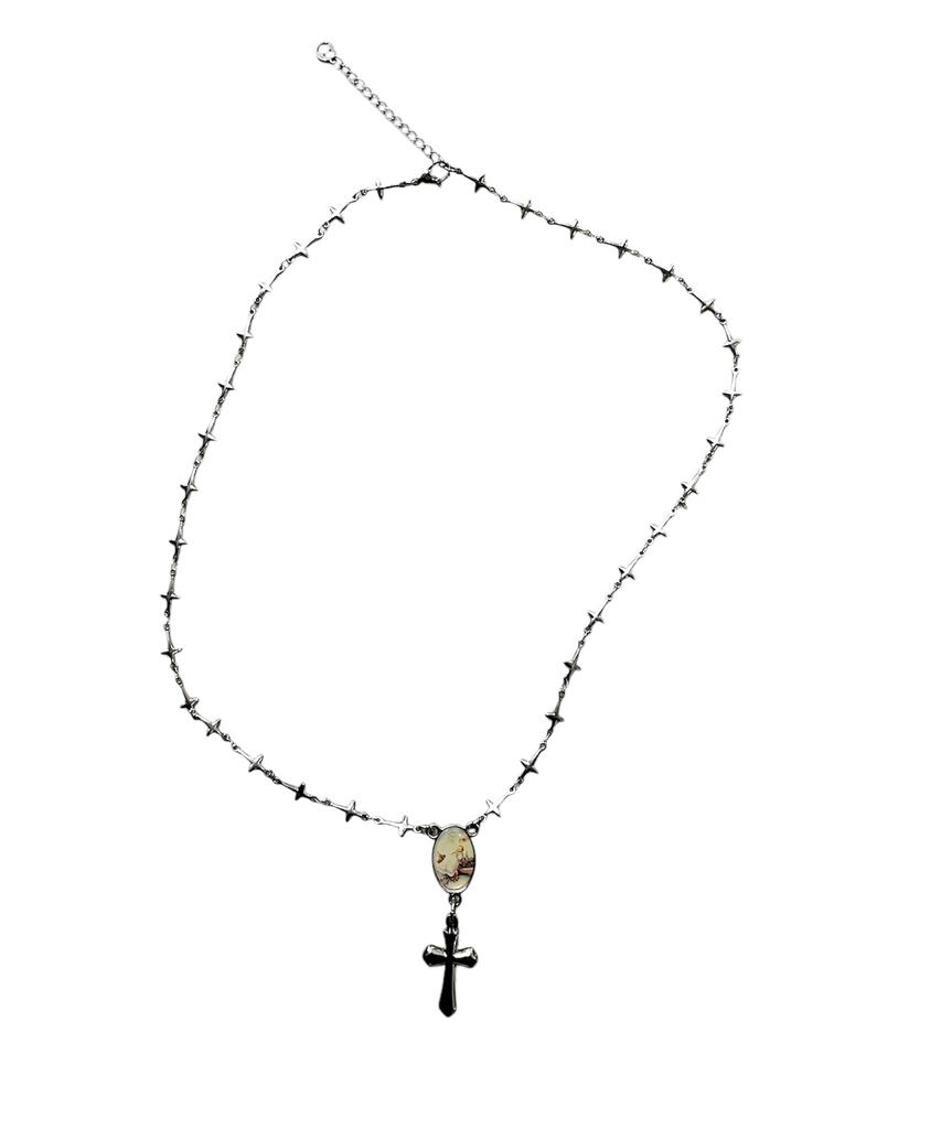Sk8Er Rock Cross Chain Rosary Surgical Steel Necklace