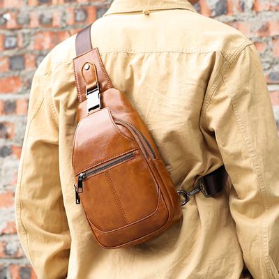 Strato Superiore Pelle Bovina Borsa da Petto Uomo Multifunzionale Vera Pelle Tempo Libero Retro Spalla a Tracolla