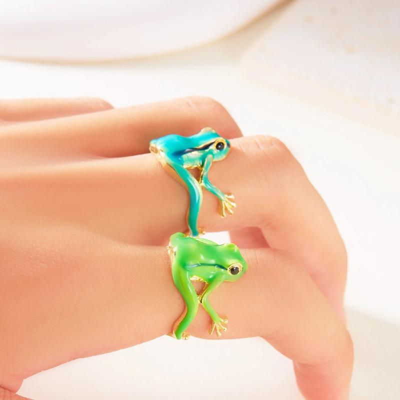 Kreativer süßer Tier-Frosch-Kröte-Öffnungsring für Frauen Männer, ästhetisches Design, Retro, größenveränderbarer Fingerring, Party-Festival-Schmuck