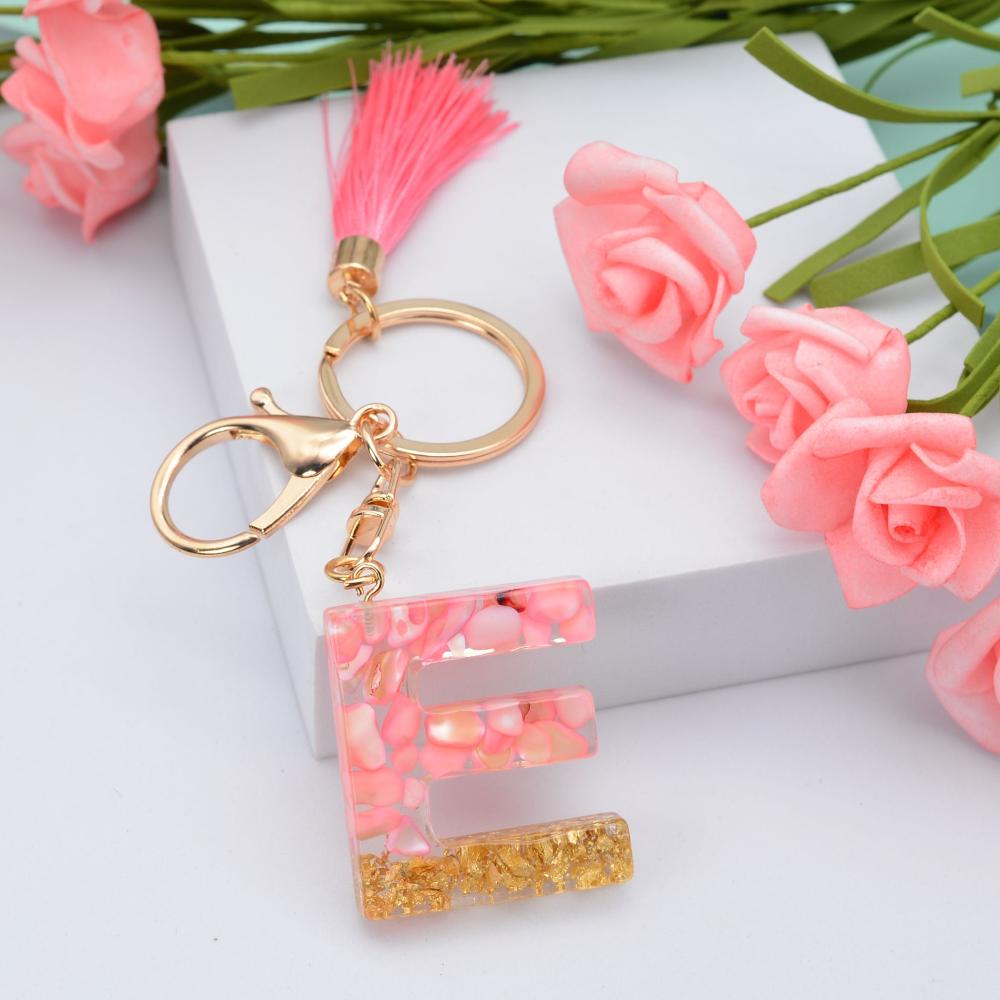 Jewelry Ornament Resin Material Alphabet Key Chain Glitter Keyring Bag Pendant Letter Keychain