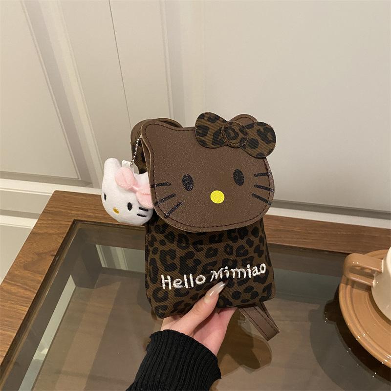 Cute Cat Print Shoulder Bag for Women Leopard Print Crossbody Purse Mini Faux Leather Handbag Trendy Fashion Casual Daily Bag