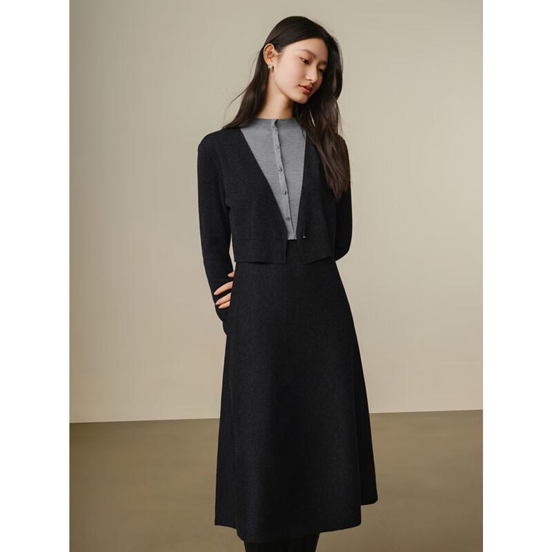 JZ ANNACOL Wool Blend Semi-Turtleneck Faux Two-Piece Mid-Length Dress