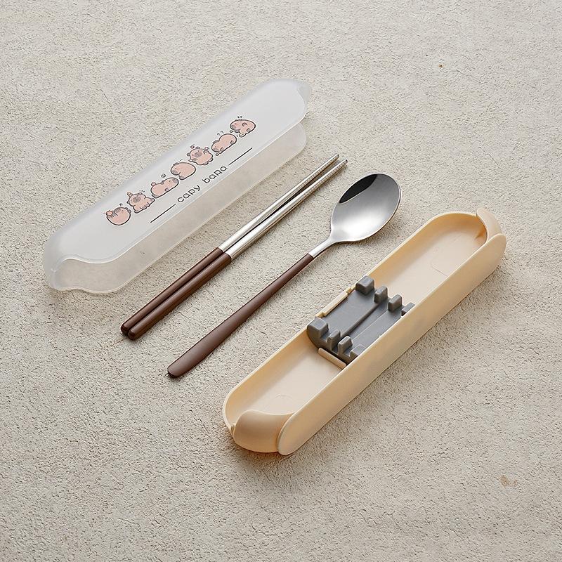 Portable Tableware Cartoon Love Fork Spoon Chopsticks Student Party Office Workers Travel Spoon Chopsticks Portable Box