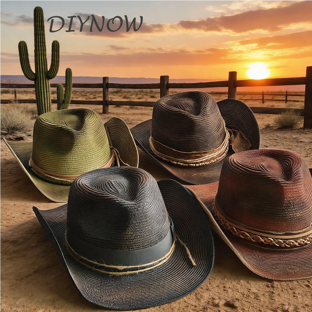 Painted Tie-Dye Cowboy Hat Unisex Sun Hat Wide-Brimmed Malleable Straw Woven Western Cowboy Hat Music Club Party Holiday Hat