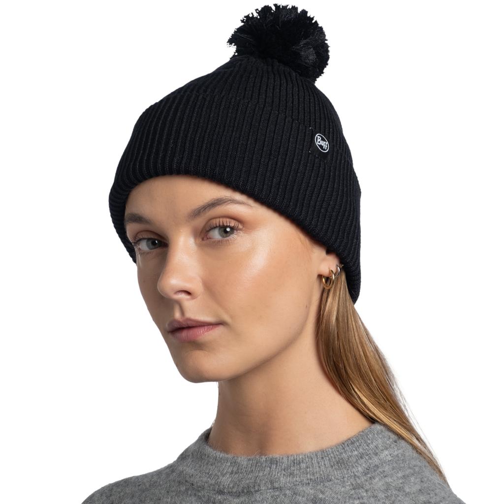 Buff Knitted Renvi Beanie, Unisex black Cap