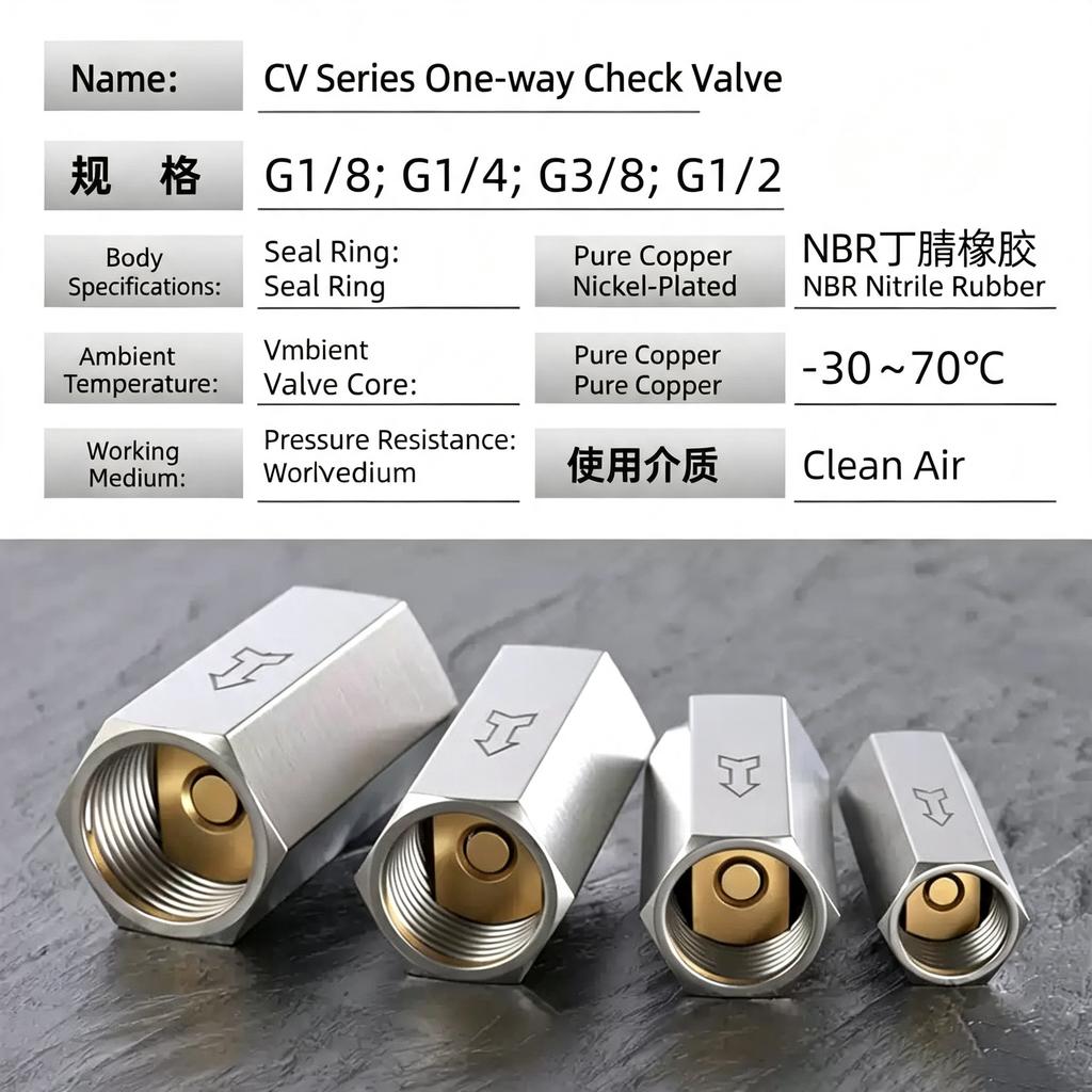 Air Check Valve for 6mm/8mm/10mm OD Hose 1/4' Brass One-Way Single-Check Valve for Air Gas Compressor Pipe Fitting Adapter