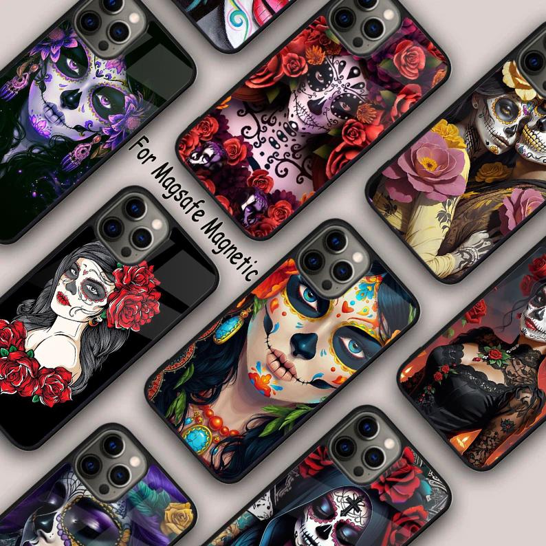 Colourful Mask Mexican Girl La Catrina Magnetic Phone Case For iPhone 17 Air 16 14 13 12 Pro Max 15 Plus Wireless MagSafe Cover