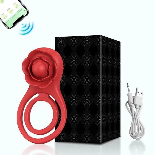 Rose-Toy Bluetooth APP Vibrátor na penisový kroužek pro muže Zámek spermatu Mužské erekční kroužky Zpoždění ejakulace Sexuální hračky pro páry