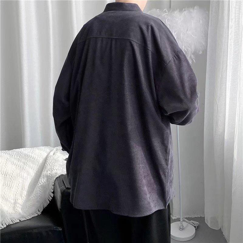 Men's Retro Corduroy Stand-Up Collar Shirt Jacket - Long-Sleeve Casual Trend for Spring & Autumn