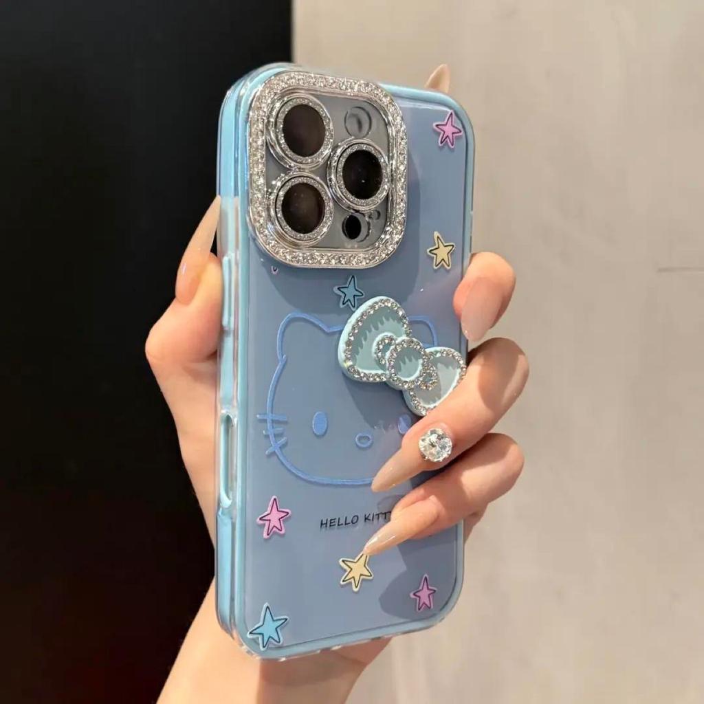 Flash Diamond Bow KT Cat Applicable iPhone16promax Mobile Phone Case 15Pro Apple 14Pro New 13 Hard