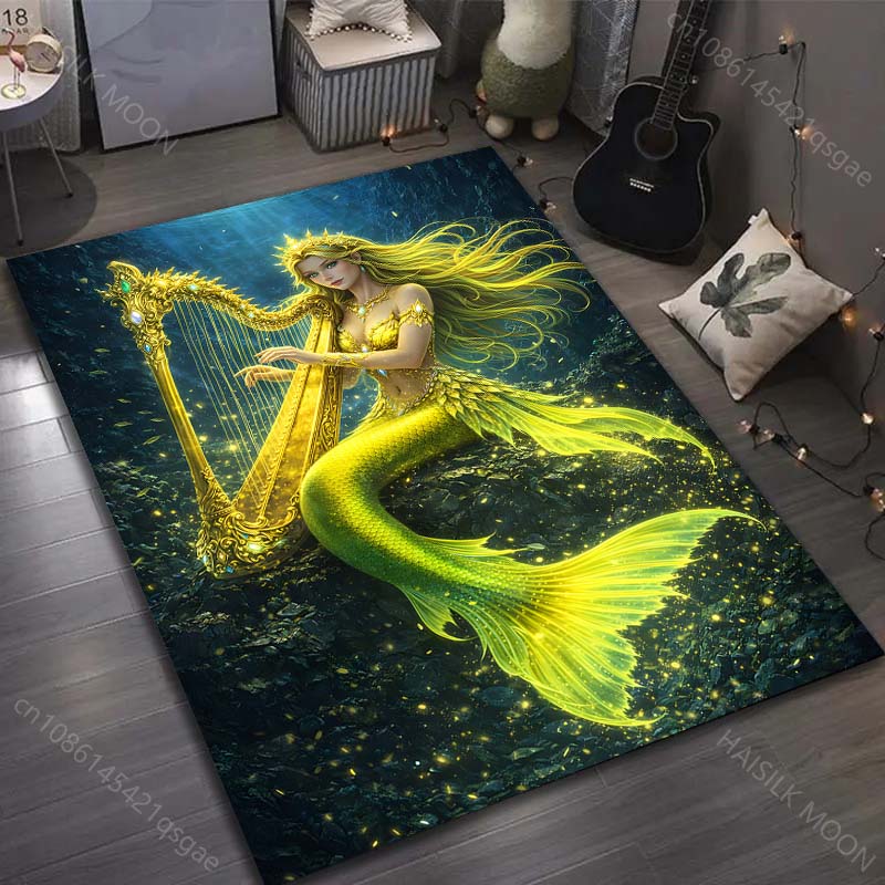 

Multiple sizes Mermaid playing harp Carpet for Living Room Bedroom Sofa Home Decor Rus Non-slip Floor Mat Luxury Gift 40cm x 60cm