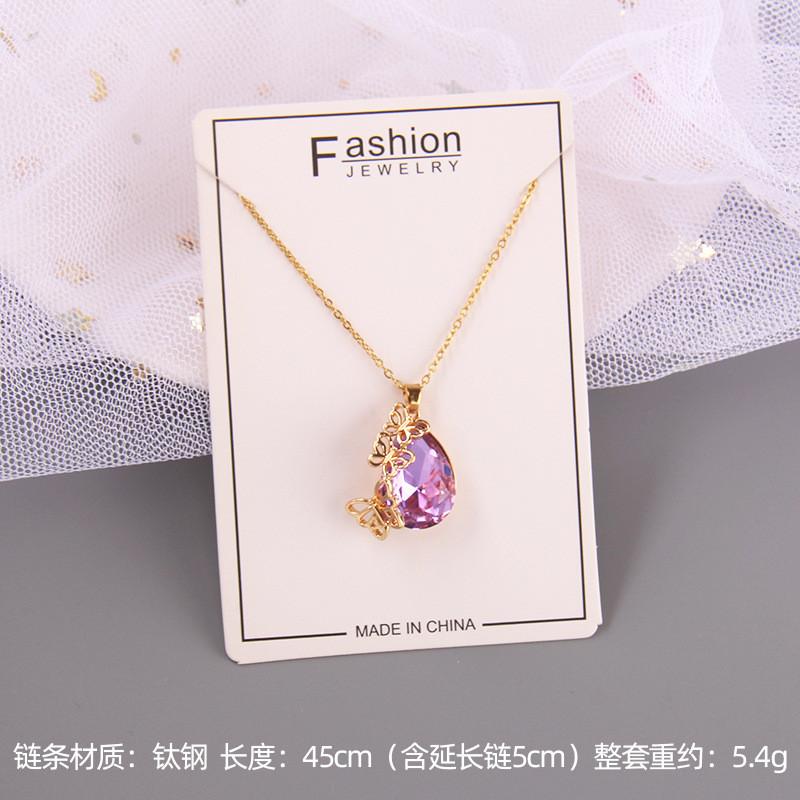 Luxury Drop Water Shaped Zircon Pendant Necklace Geometric Stainless Steel Choker Jewelry Birthday Gifts For Women Girls