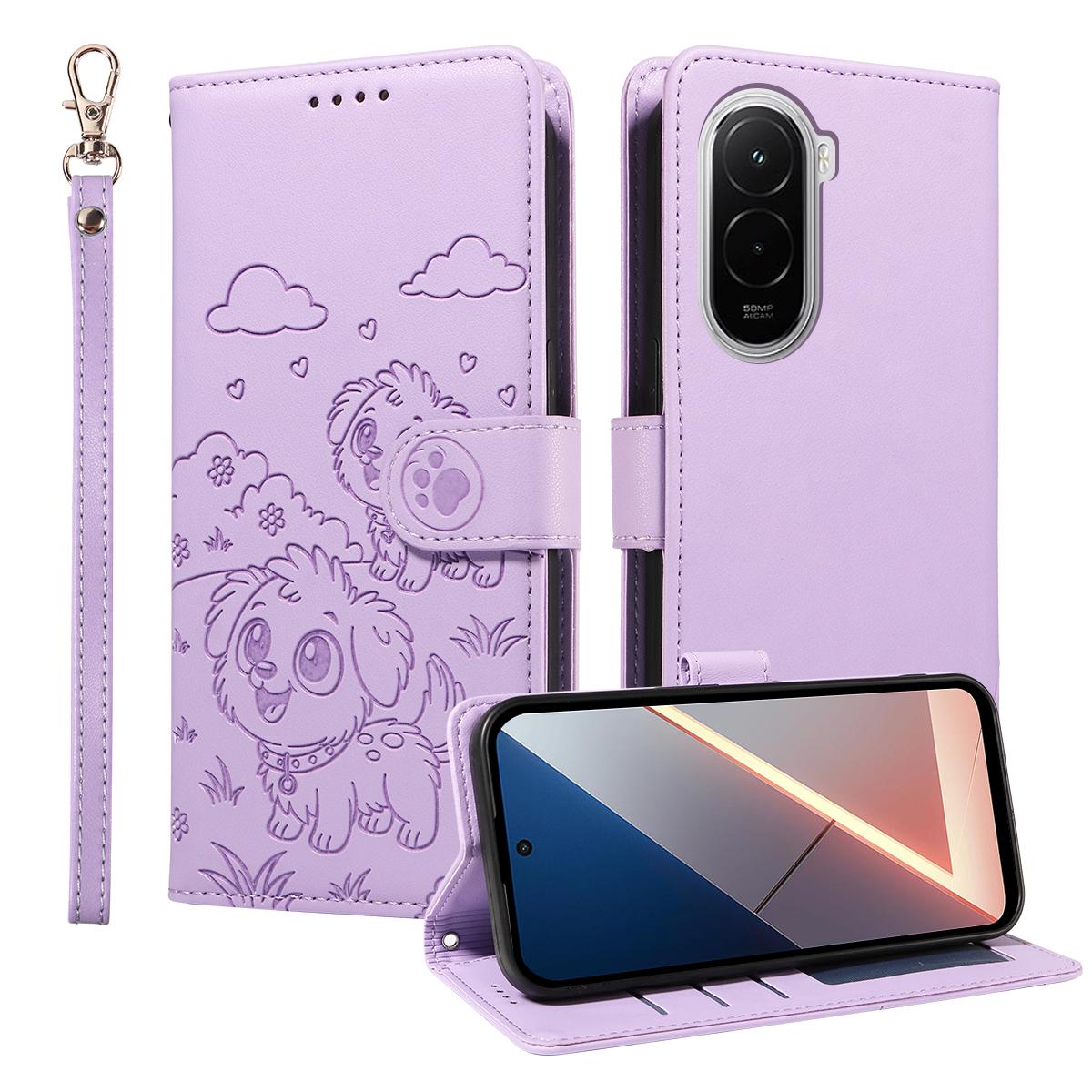 

Для Xiaomi Poco M7 4G (169мм) Чохол з RFID-блокуванням, з тисненням у вигляді візерунка собаки, з поліуретанової шкіри, чохол для телефону з ремінцем на зап ястя