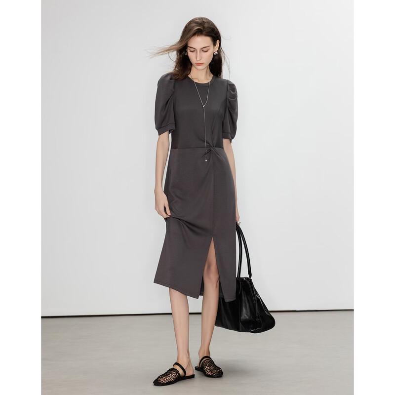 Demana Summer Round Neck Bubble Sleeve Knit Midi Dress S