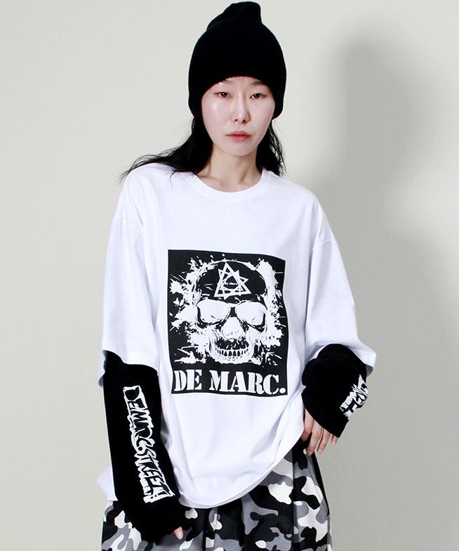 Deumakeu Skull Street Graphic Double Sleeve T-Shirt White