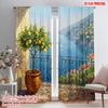 2pcs 2D Flat Printing Drapes Lemon Tree Balcony Seaview Polyester Without Electricity Holiday Decorations for Holiday