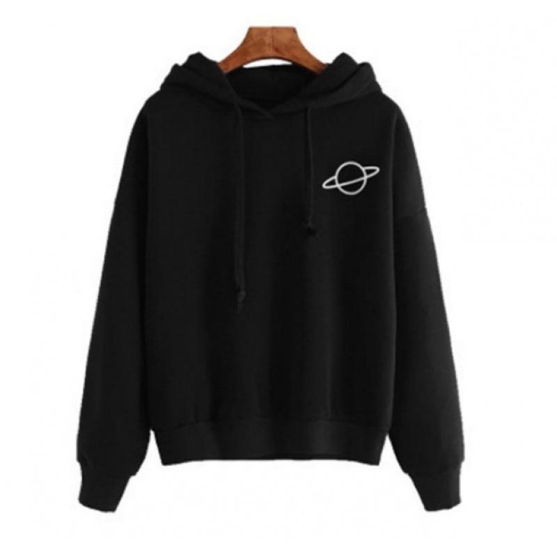 Volná a ležérní tištěná mikina s kapucí a fleecem ve tvaru srdce pro ženy