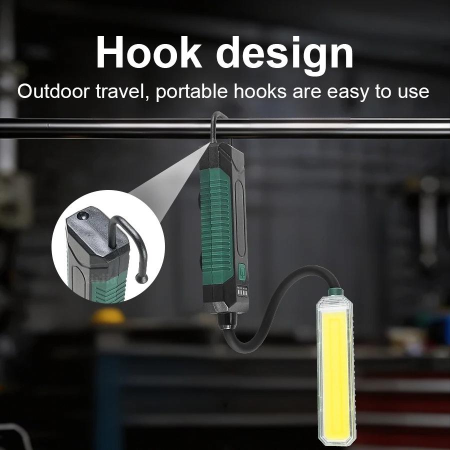 COB Work Light USB Rechargeable Led Work Light with 360° Swivel Hose Magnetic Hanging Hook for Camping Car Repair Emergency