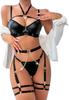 Avidlove Lingerie Set for Women Sexy Strappy 5 Piece Lingerie Garter with Underwire Push Up Bra and Chain