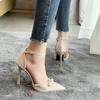 Women's 2025 Summer New Pointed Toe Block  High Heels Pearl Buckle Single Shoes Baotou Hollow Sandals