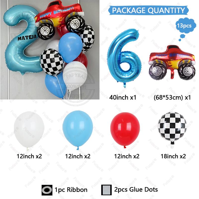 13pcs 40 Inch Blue Numbers 1-9 Balloon Set Red Pickup Truck Balloon Racing Theme Birthday Party Decoration Festival Photo Props other
