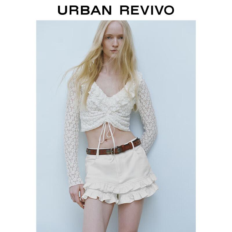 Women s Textured Lace V-Neck Long Sleeve Cropped T-Shirt L