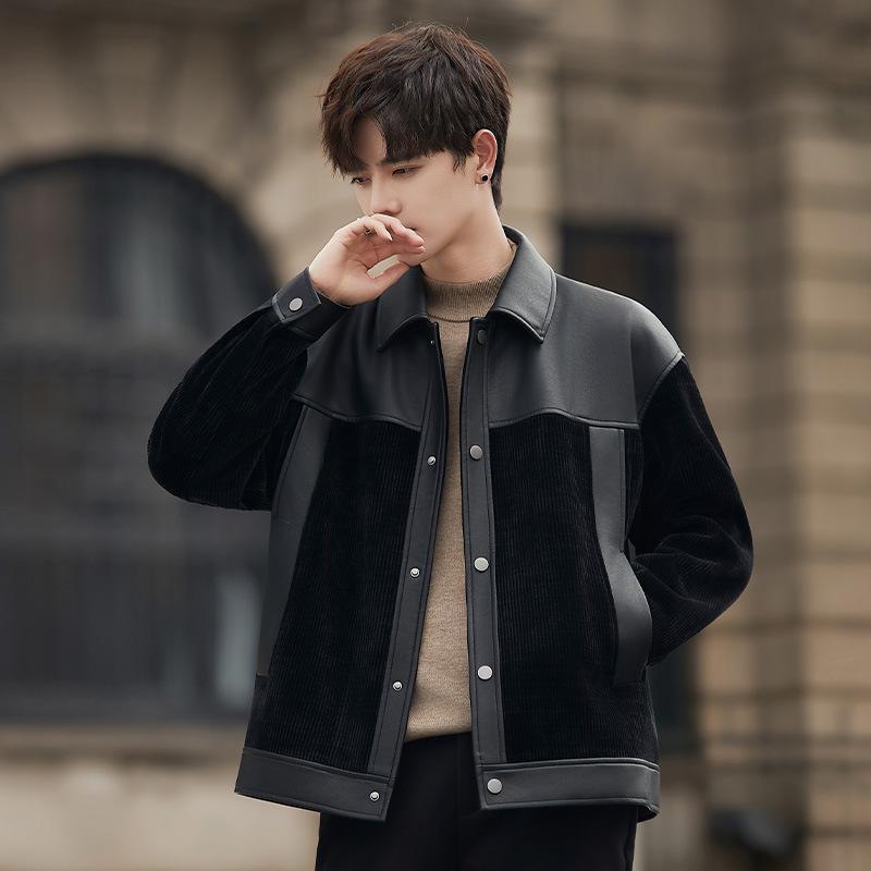 Куртка из искусственной кожи, короткая мужская осенняя новая высококачественная свободная повседневная красивая сращенная кожаная куртка M