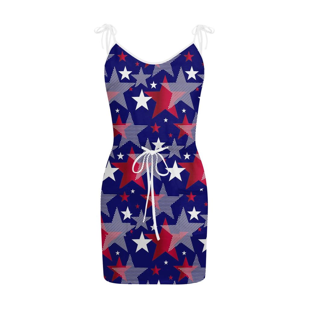 Damenmode-Unabhängigkeitstag-bedrucktes, ärmelloses Bandage-Hosenträgerkleid