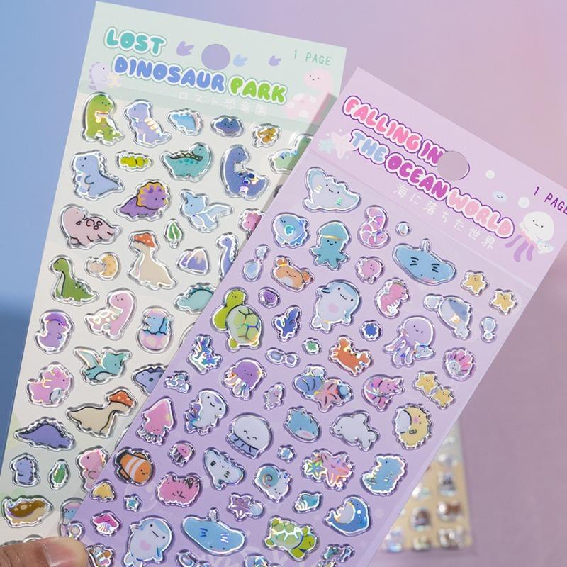Shiny Kawaii Cartoon Animal Scrapbook Sticker for Kids Cute Anime Dinosaurs Journaling Sticker DIY Decor Stationery Sticker