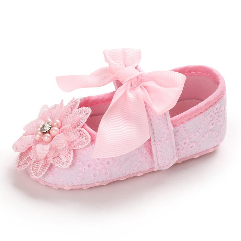 Prinzessinnen-Schuhe für Mädchen mit Blumen- und Schleifenverzierungen für Kleinkinder zum Laufen 0-6 Monate