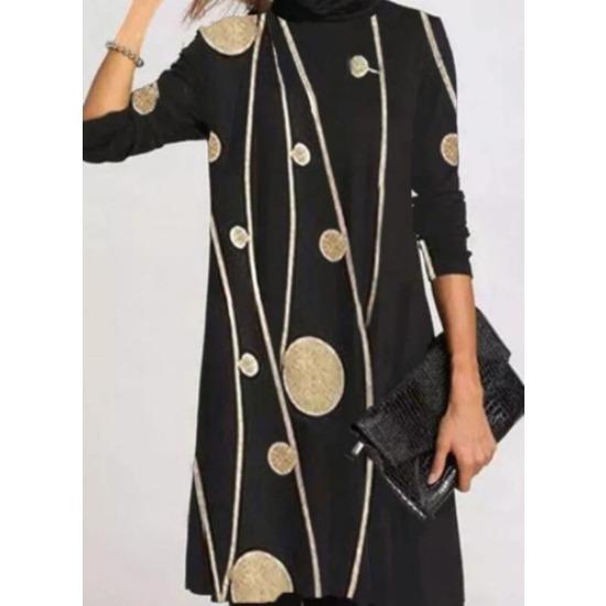 

Autumn and Winter Women s Fashion Printed Semi-high Neck Long-sleeved Loose Dress for Women XXXXXL