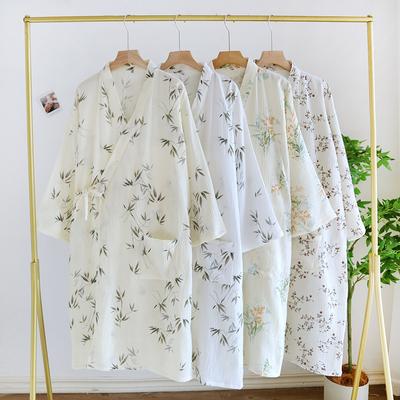 Japanischer Kimono Frühling/Sommer Damen Bademantel 100% Baumwolle Pyjama Bedruckter einfacher Kimono Bademantel Dünne Heimkleidung Damen