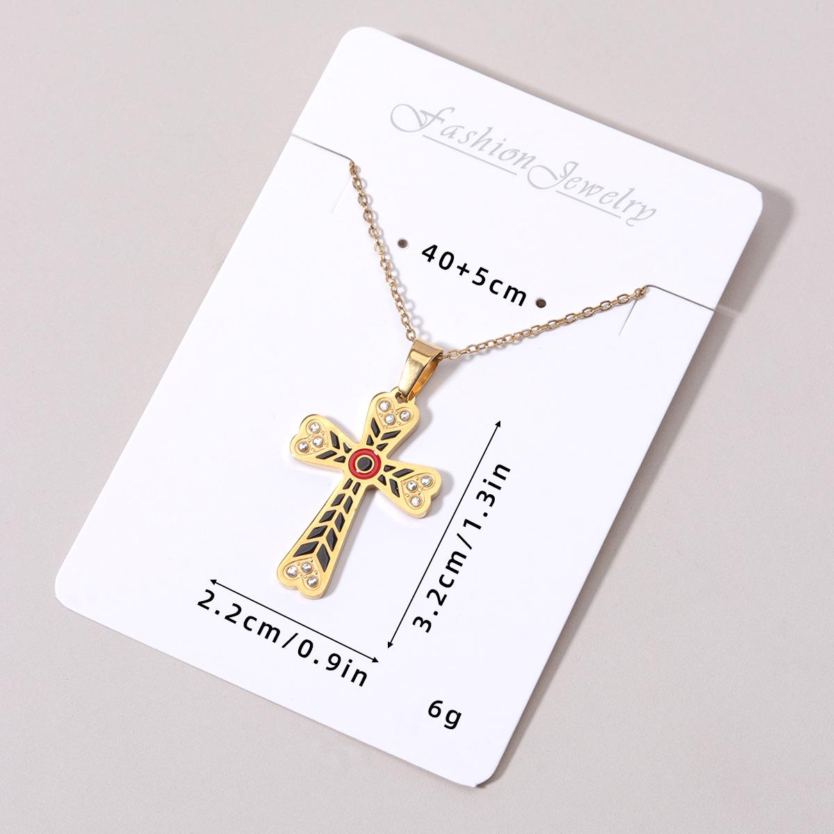 European Vintage Gold Choker with Stainless Steel Diamond-Studded Cross Pendant картонной упаковки