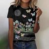 Summer butterfly 3D printed T-shirt for women, fashionable and casual round neck short sleeved shirt