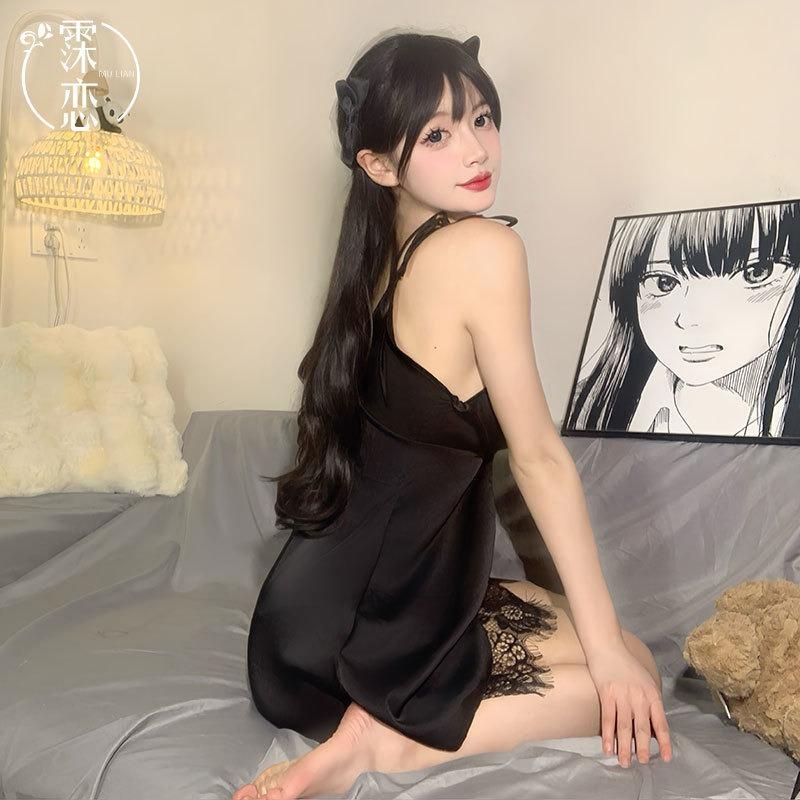 Sexy underwear women's sexy lace transparent suspenders, deep V temptation backless free-to-wear