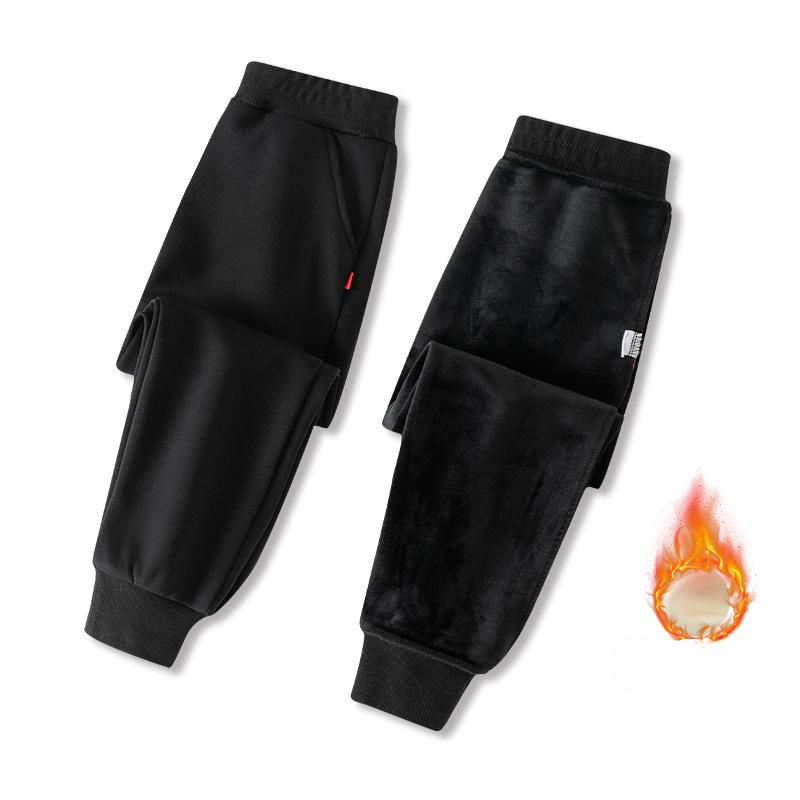 Детские спортивные брюки плюс детские брюки из бархата зимние универсальные теплые спортивные штаны из бархата утолщенная верхняя одежда повседневные брюки 100 чёрный