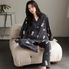 [Shopping Mall Quality] Pajamas Women's Pure Cotton Spring and Autumn Cute Black Bear Long-sleeved Trousers Loungewear Set