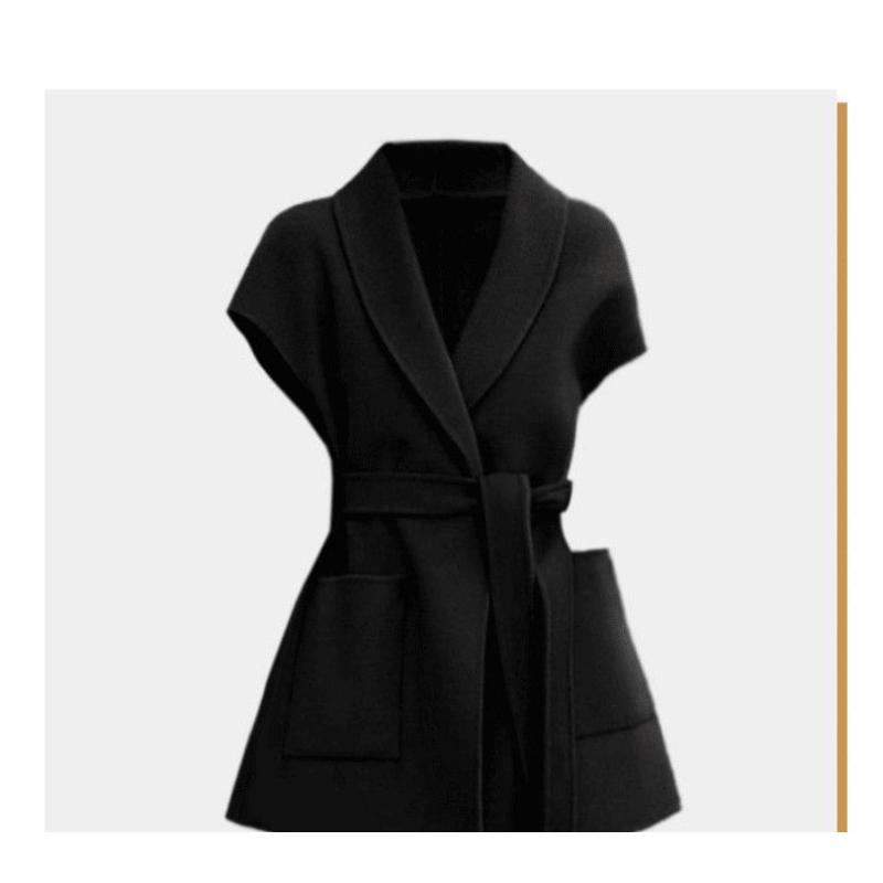 

Модный шерстяной жилет для женщин двусторонний средней длины элегантный универсальный жакет с застежкой-клипсой XXL чёрный