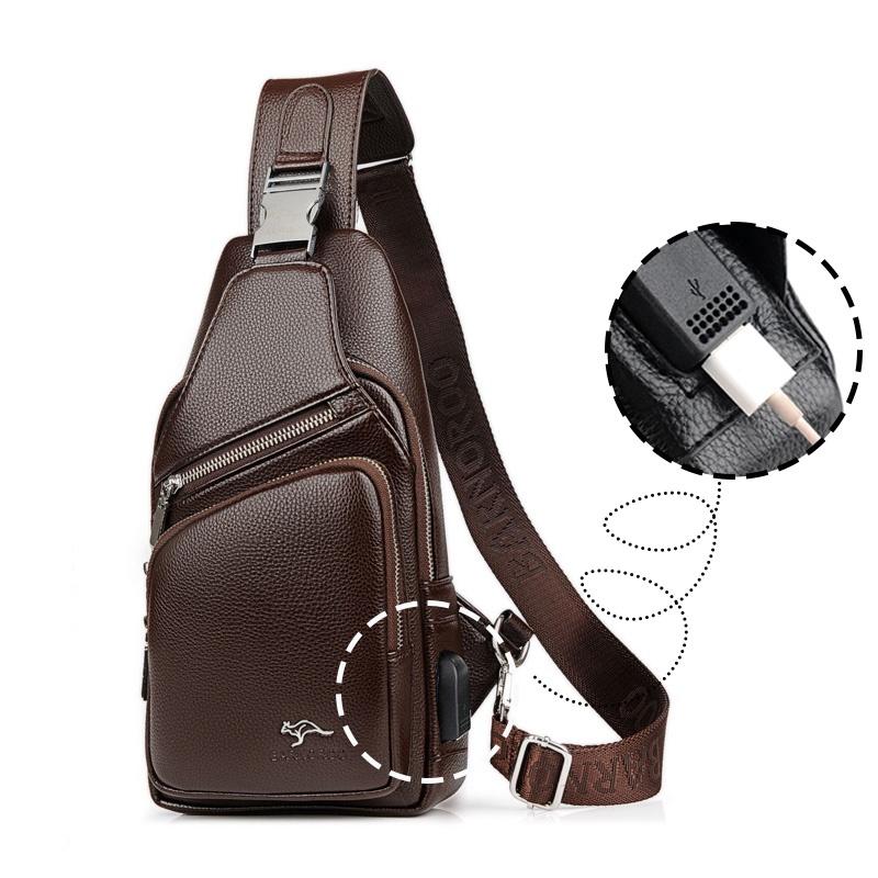 Barnoroo New Men's Casual Chest Bag Fashionable Crossbody Bag With Usb Port Trendy Men's Bag