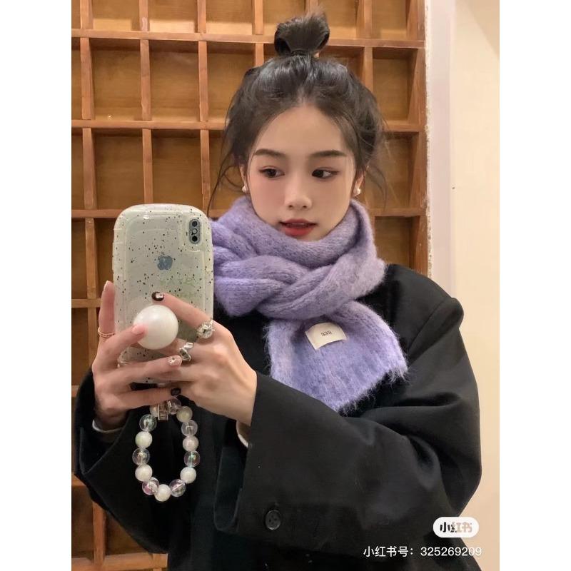Wind Containing Wool Purple Scarf Girls Autumn and Winter White Wool Warm Thickened Student Scarf