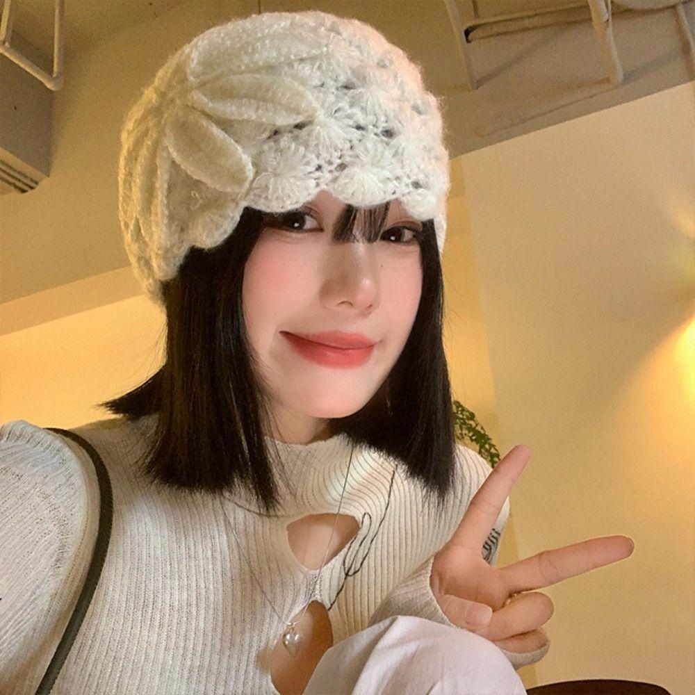 Thin Crochet Flower Hat Bohemian Style Weave Cap Retro Hollow Out Knitted Hat  Outdoor