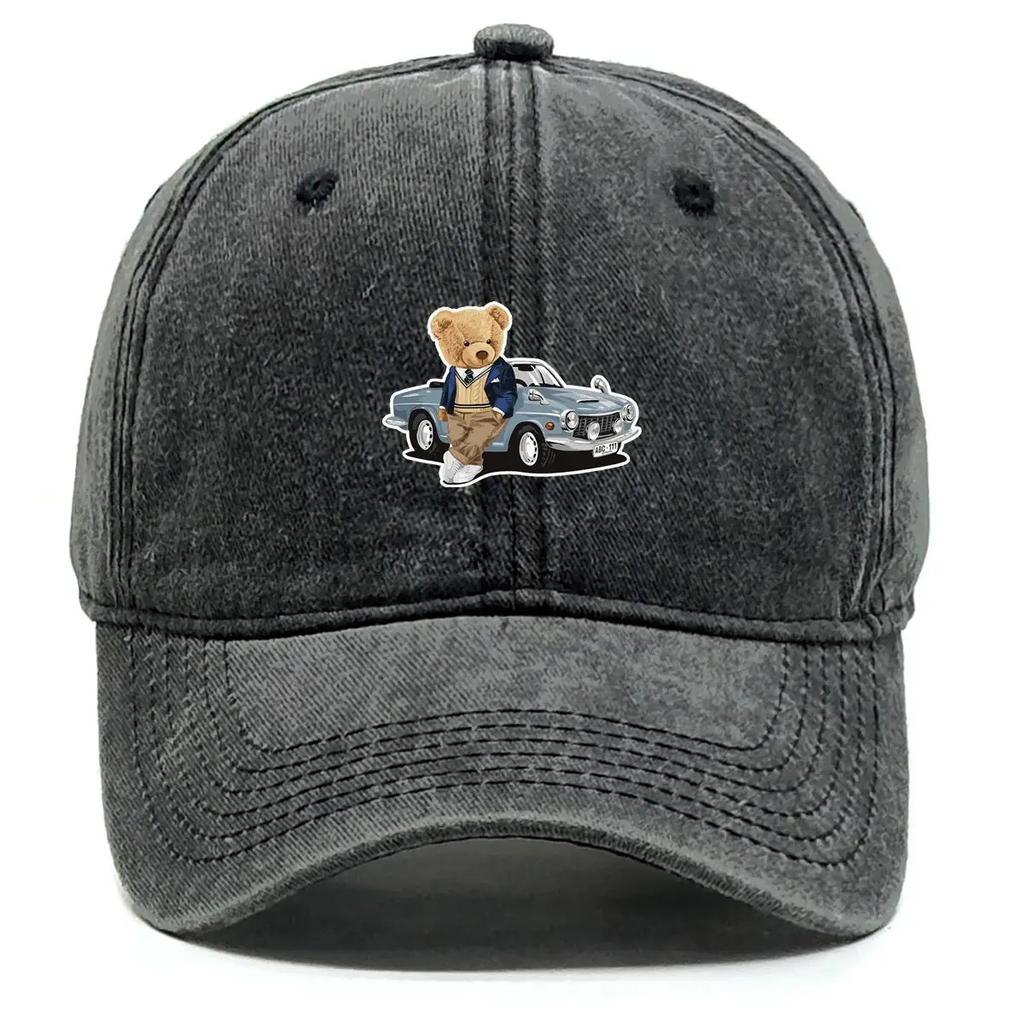 Bear Car Print Baseball Cap Animal Dad Hat Adjustable Sun Hat Men Women Urban Style Hiking Travel Sports Hat Sun Protection
