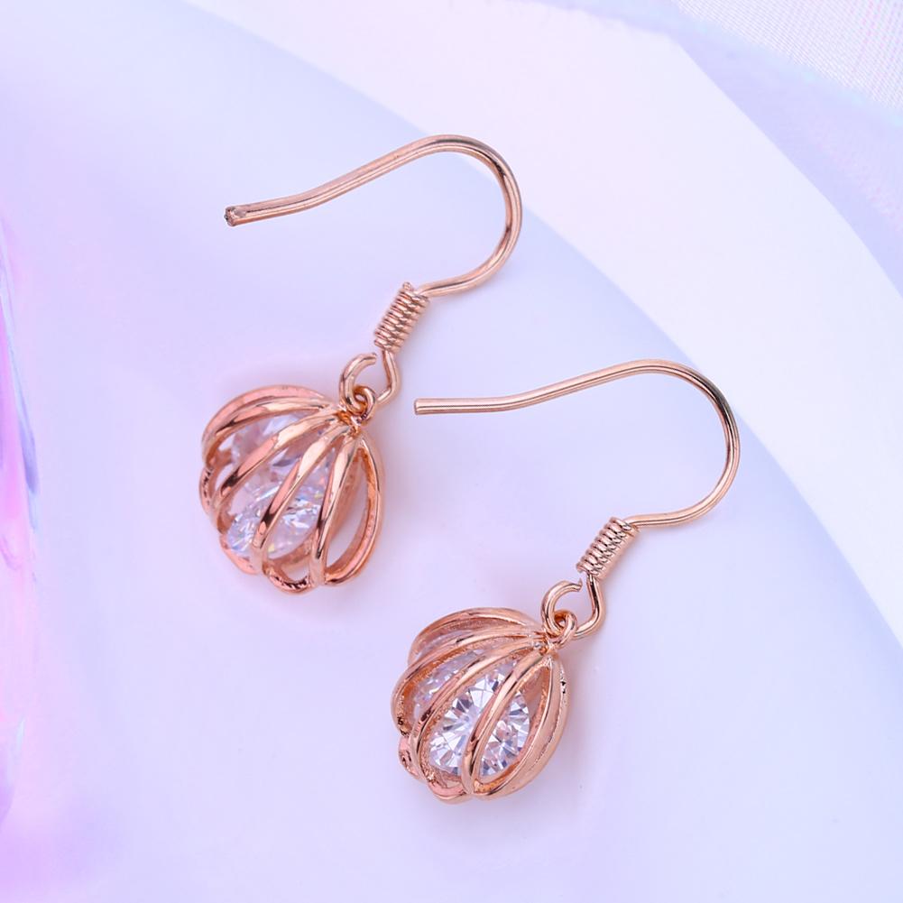 LSOOYH Clip Earrings Fashion Rose Gold Color Cubic Zirconia Earring For Women Geometry Hollow Drop Hoop Earrings Jewelry