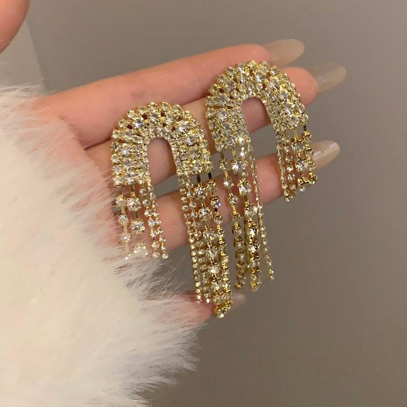 Easiest for Match Fashion Full Diamond Fashion Internet Celebrity Same Type Earrings Gold